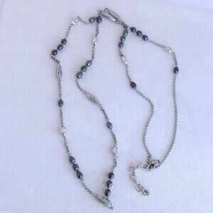 Brighton Dream Pearl Long Chain Necklace Purple Faux Pearls Silver Retired 40-42